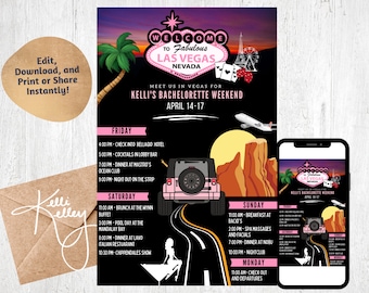 Las Vegas Itinerary | Bachelorette Party Weekend | Vegas before Vows, Sin City, Vegas Birthday Party- Digital Instant Download, Edit