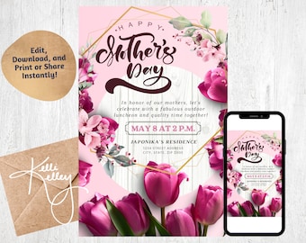 Happy Mother's Day Invitation | Mother's Day Luncheon, Brunch, Cookout Digital Invite- Editable and Printable | Instant Download