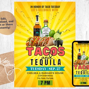 Editable Tacos and Tequila Invitation | Taco Tuesday, Taco Flyer, Fiesta Birthday Invitation, Girls Night, Instant Download- Printable