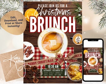 Christmas Brunch Editable Invitation, Holiday Brunch Christmas Party Invite | Instant Download, Printable | Christmas Eve Breakfast Template