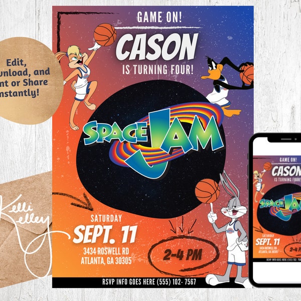 Space Jam Party Invitation | Basketball Birthday Party Invite - EDITABLE and PRINTABLE | Instant Download