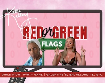 Jeu numérique Girls Night avec drapeau rouge ou vert | La fête de Galentine | Célibataire, Anniversaire | Modèle de toile modifiable, téléchargement immédiat