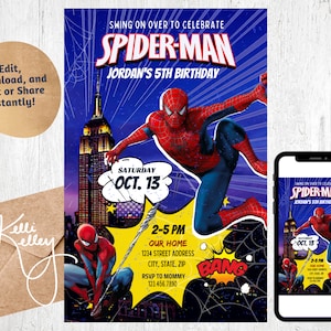 Spiderman Invitation for Boys Birthday Party | Spiderman Superhero Digital Invite - Editable and Printable | Instant Download