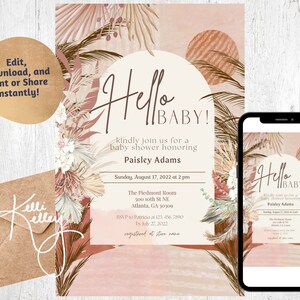 Boho Chic Baby Shower Invitation for Her | Bohemian Style Baby Shower Digital Invite- Editable and Printable | Instant Download