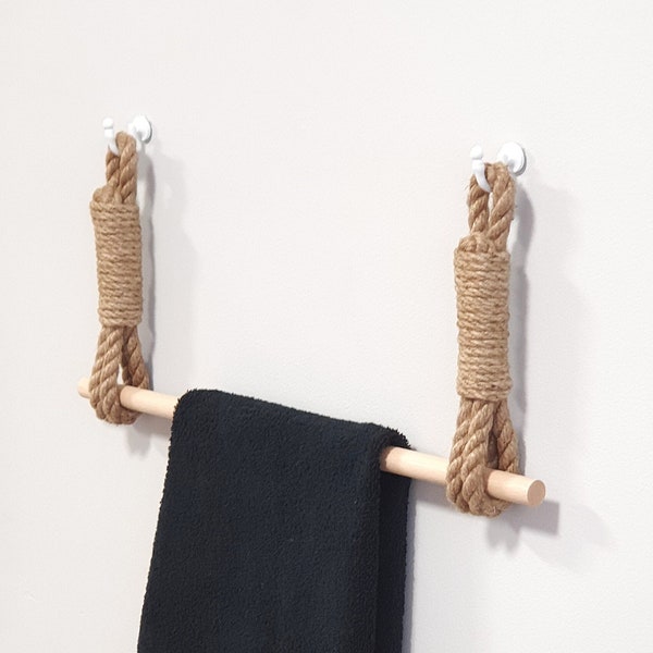 Towel holder - Bathroom holder - Kitchen holder - Jute towel rack - - Wooden towel rack - Bathroom decoration