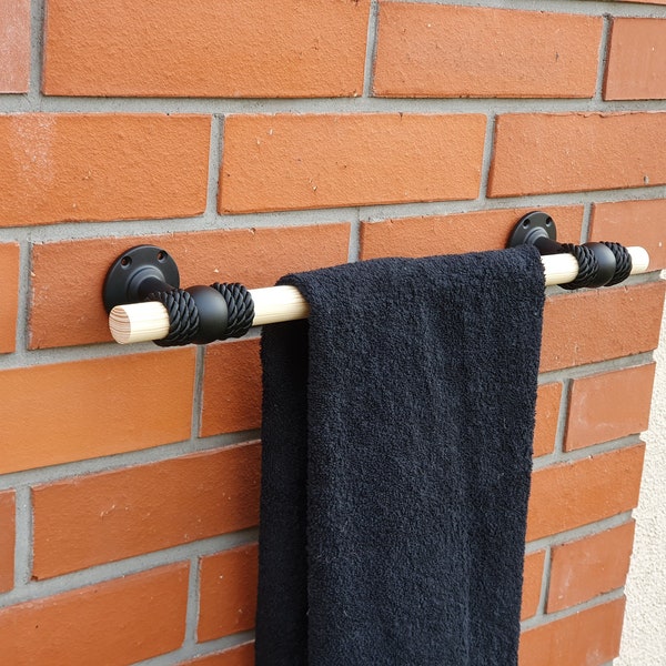 Wooden Towel Holder - Black Hardware - Bath Decor - Nautical Towel Holder - Towel rack