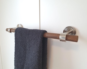 Toallero moderno de madera, soporte cromado, tamaño personalizado
