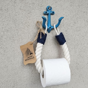 Porta carta igienica - Porta corda bianco - Accessori da bagno - Stile Anchor Marine - Porta carta in corda Navi
