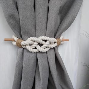 Cotton Rope Curtain Tieback with Wooden Stick: Boho Home Decor
