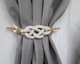 Cotton Rope Curtain Tieback with Wooden Stick: Boho Home Decor