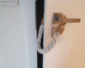 Handmade White Cotton Rope Door Stopper, Jute Loop Door Decor, Nautical Coastal Home