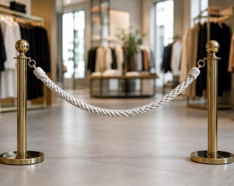 Handmade White Cotton Rope Barrier, Queue Stanchion Divider, Retail Event Crowd Control