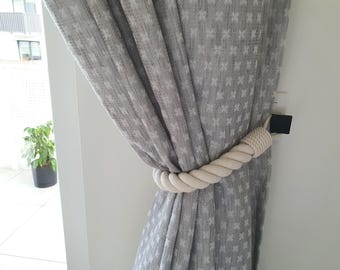Minimalist Curtain Tiebacks – White Cotton Rope – Handmade Farmhouse & Boho Decor