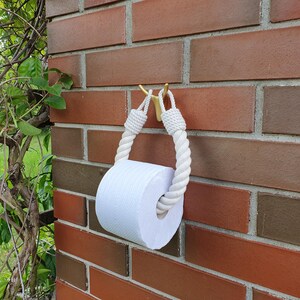 Toilet Paper Holder..White Cotton Rope and Metal Hook - Bull Head..Bathroom Accessories..