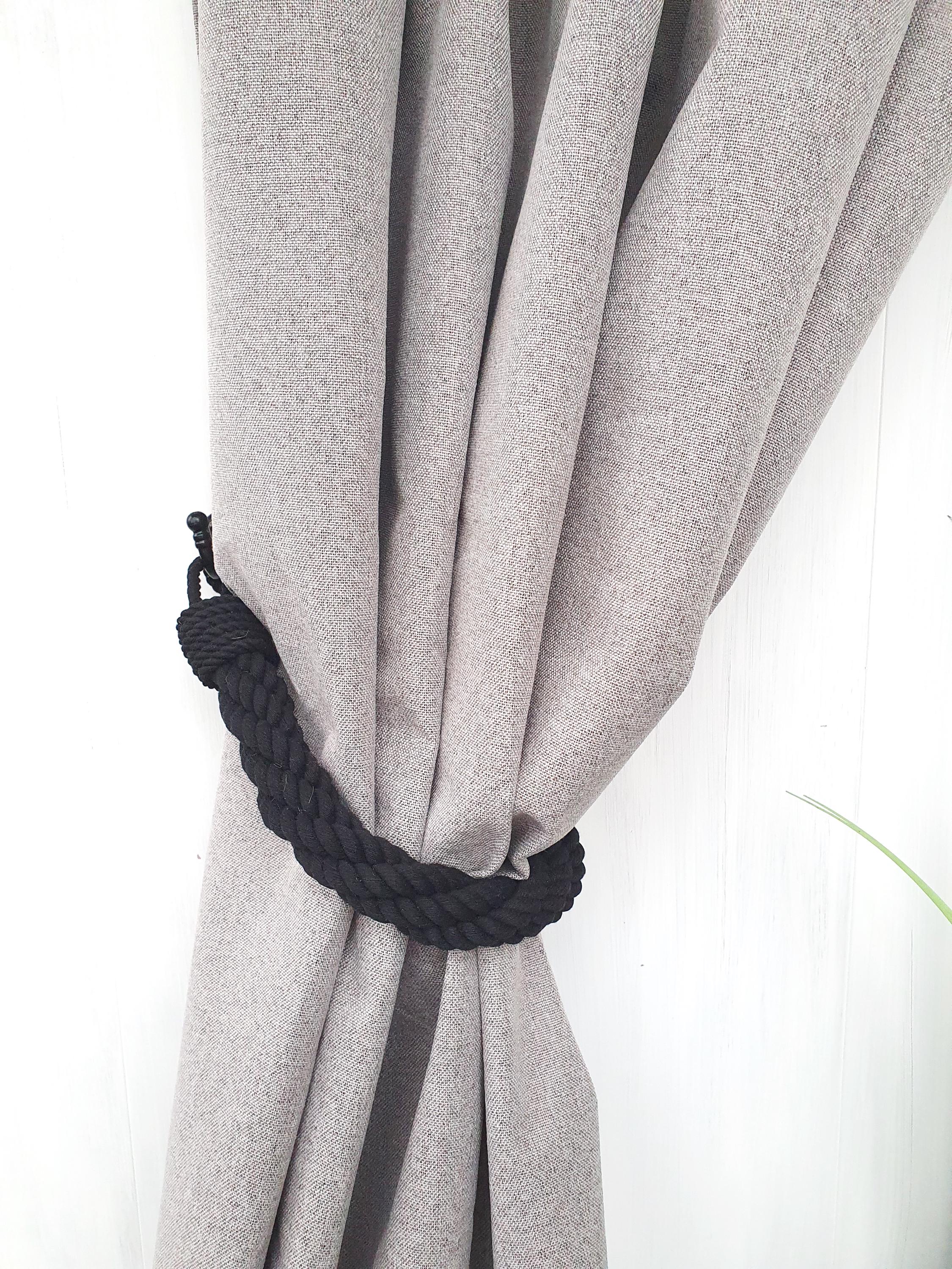 Coiled Rope Drapery Black Cotton Rope Curtain Tieback – Handmade Modern & Minimalist Decor ...