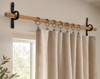 Hand-Forged Iron Curtain Rod Hooks, Rustic Black Brackets, Set of 2 Wall Mount Hardware