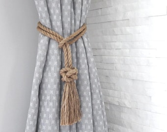 Curtain Tie Back - Rustic Tie Curtains - Friendship and Love Knot - Nautical Natural Jute Rope - Farmhouse Tie  Curtain Tie Back