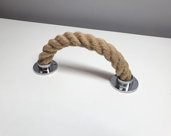 Tirador de cajón de cuerda de yute: herrajes cromados, pomo minimalista para armario