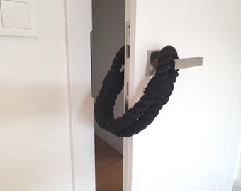 Black Cotton Rope Door Stopper - Modern Knot Decor, Handmade