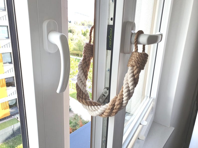 Window Operatin Rope Handmade White & Jute Rope Stopper – Rustic Farmhouse Window or Door ...