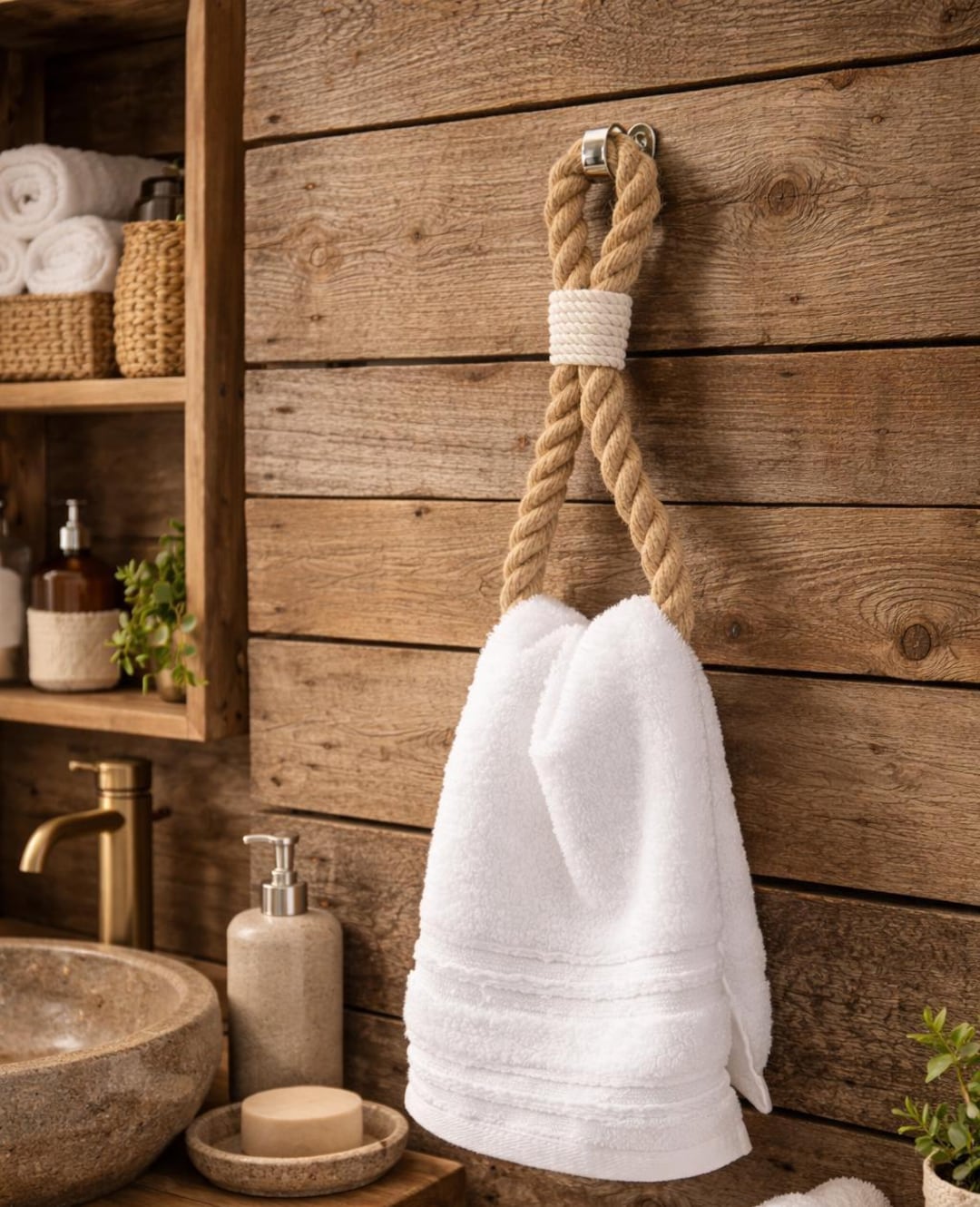 Nivofu Rustic Toilet Paper Holder – Wall Mounted Wooden Hemp Rope, Self-Adhesive No-Drill, Towel Rack & Hook For Bathroom, Kitchen, Or Beach House Decor
