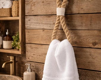 Jute Rope Bath Towel Holder: Wall-Mounted Bathroom Decor