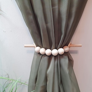 Wooden Bead Curtain Tieback with Wooden Pin – Boho & Rustic Window Décor