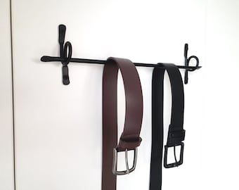Hand Forged Belt Holder, Black Metal Wall Mounted Belt Rack, Rustic Iron Clothes Organizer, Handmade Closet Storage
