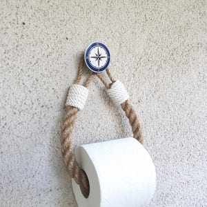 Portarrollos de papel higiénico de cuerda de yute: decoración náutica para el baño con gancho de rosa de los vientos