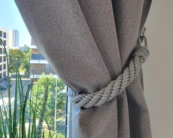 Handmade Light Greige Cotton Rope Curtain Tieback, Four-Strand Twisted Design