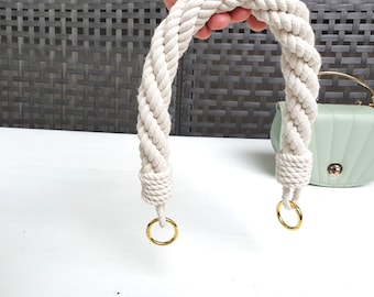 Handvatten van katoenen koord – witte band met metalen ringen, vervangend handvat tas, aangepaste lengte
