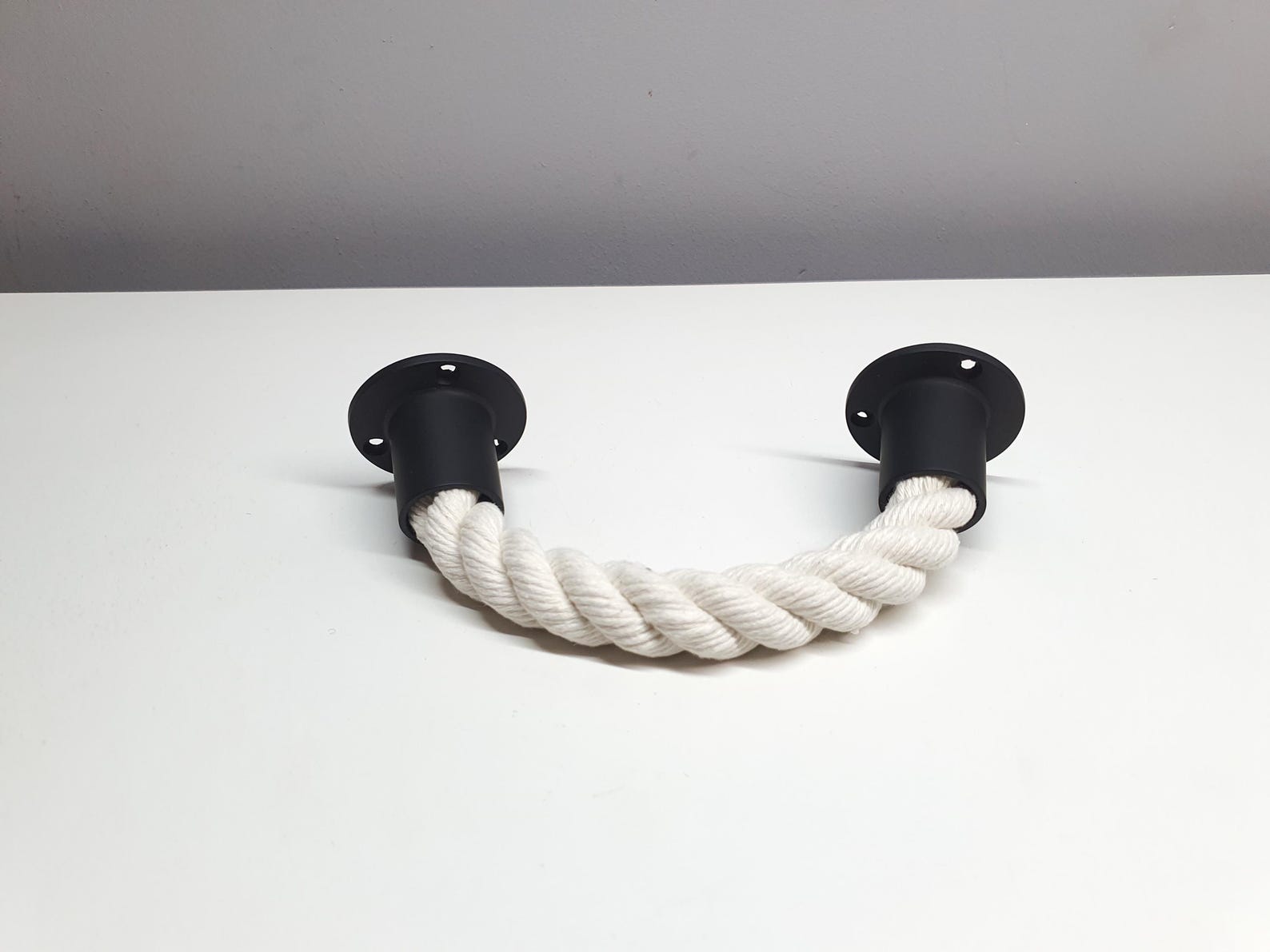 Large Pull Rope Handle Rope Drawer Pull ..white Rope Handle With Black Metal Hardware.. Modern ...