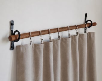 Hand-Forged Iron Curtain Rod Hooks, Rustic Black Metal Brackets, Set of 2