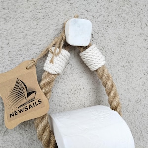 Jute Rope Toilet Paper Holder: White Marble Hook, Modern Bathroom