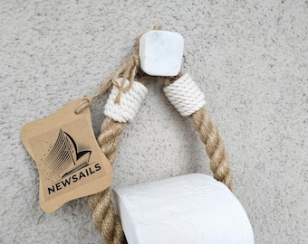 Portarrollos de papel higiénico de cuerda de yute: gancho de mármol blanco, baño moderno
