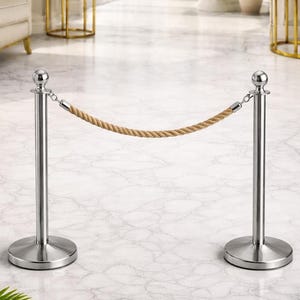 Barrera de cuerda de yute con ganchos plateados – Cuerda de sujeción para filas de espera en eventos