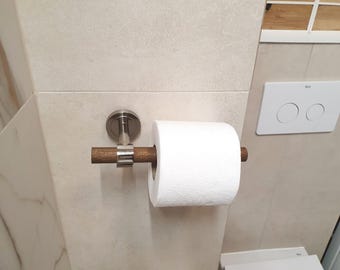 Portarrollos de papel higiénico con soporte cromado: accesorio moderno de madera para baño, portarrollos de pared