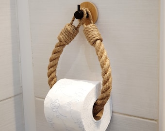 Porte-papier hygiénique - Corde de jute - Fixation sans perçage - Fixation avec du ruban adhésif - Décoration de salle de bain - Porte-serviette