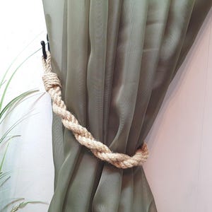 Twisted Jute Rope Curtain Tiebacks – Double Rope Holdbacks, Optional Wrought Iron Hook
