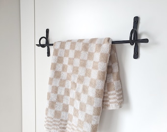Hand Forged Black Towel Holder, Wrought Iron Wall Mounted Towel Rack, Handmade Rustic Bathroom Towel Hanger