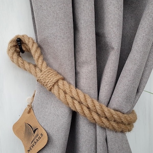 Jute Rope Curtain Tieback – 1.25&quot; (3.2 cm) Thick, Rustic Handmade Curtain Holder..Nautical Design curtains - curtain holdback