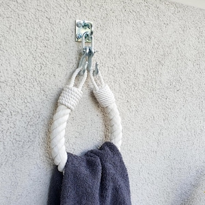 Portasciugamani in corda di cotone bianco - Appendino da bagno industriale con ganci zincati, decorazione da parete minimalista