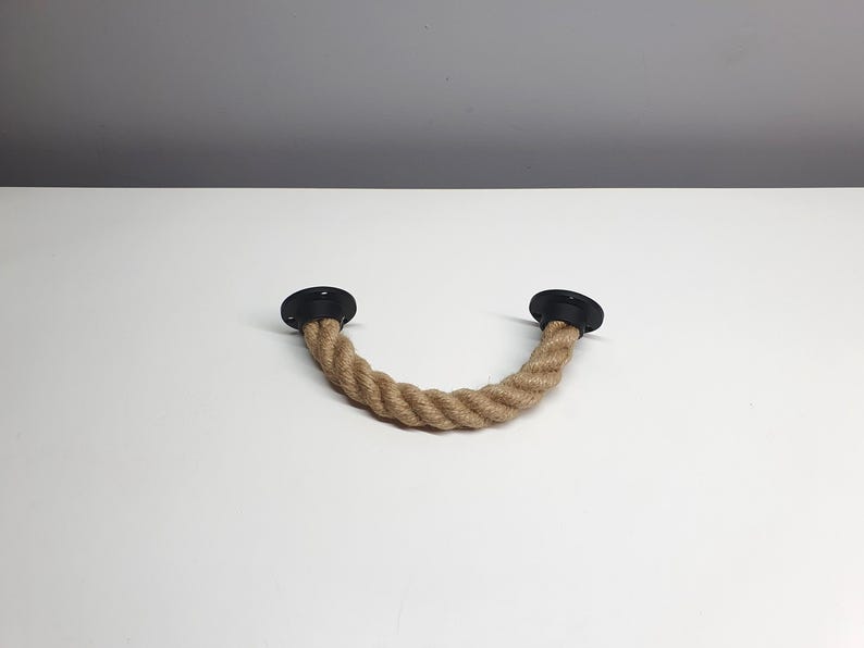 Handcrafted Drawer Pull .. Jute Rope Handle With Black Metal Hardware ...