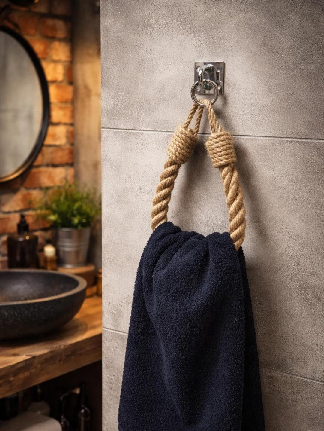 Jute Rope Towel Holder: Industrial Style Bathroom Decor - Etsy
