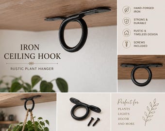 Iron Ceiling Hook | Rustic Plant Hanger | Hand-Forged | Industrial Wall & Ceiling Hardware