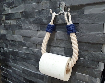 Porte-papier en corde bleu marine - Porte-papier hygiénique - Porte-serviettes - Décoration nautique en corde de coton - - Style de salle de bain respectueux de l'environnement