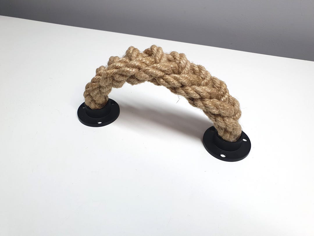 Handwoven Jute Rope Drawer Handle .. Rustic Cabinet Knob With Black ...