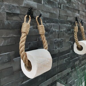 Nautischer Toilettenpapierhalter Aus Seil & Metall – 50 Cm – Schwarz – Küsten-Deko Fürs Badezimmer