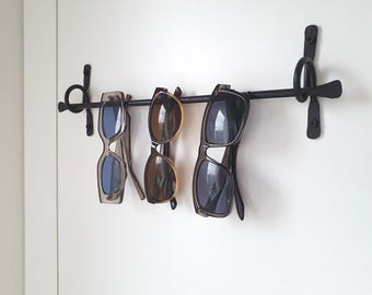 Hand Forged Eyeglass Holder, Black Metal Wall Mounted Glasses Rack, Rustic Iron Sunglasses Organizer, Handmade Eyewear Storage