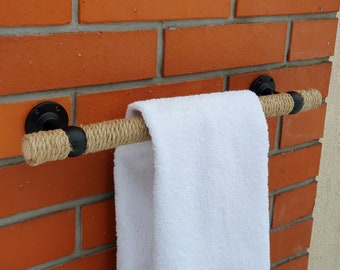 Handtuchhalter aus Juteseil – gerader harter Handtuchhalter – Handtuchaufbewahrung – Badezimmer-Dekor – rustikaler Halter – Toilettenpapierhalter – Handtuchhalter